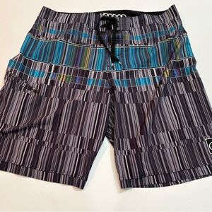 Voodoo Men's Black Stripe Boardshorts with Blue Accent | Size 34